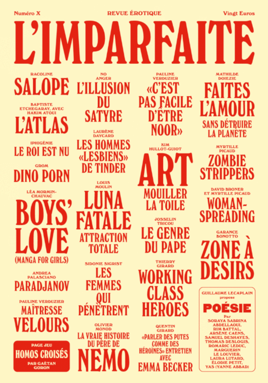 Couverture de la revue à lettrage rouge sur fond crème, ambiance menu de bistrot parisien.